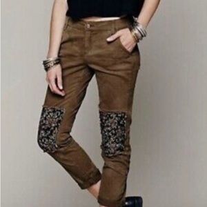 Free People Brocade Patch Knee Skinny Utility Trouser Pants Size 0